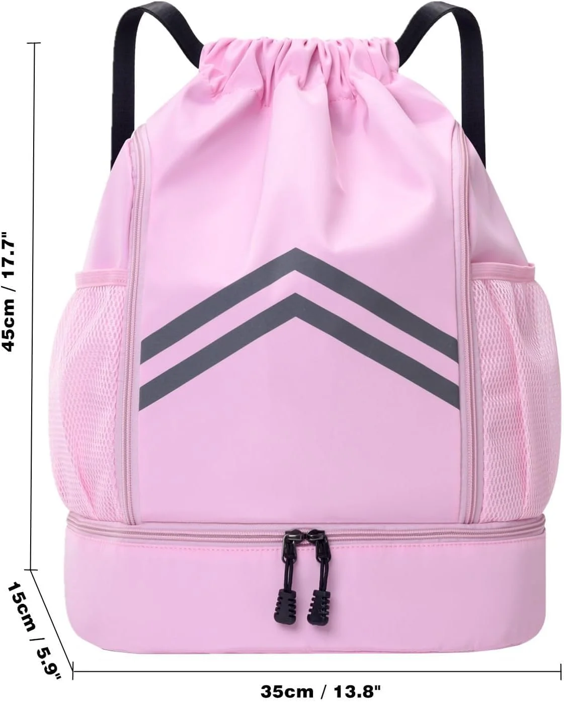 کوله پشتی ورزشی بند دار، کیف باشگاه ضد آب با محفظه کفش و جیب های نگهدارنده بطری آب، کیف بند دار برای باشگاه، مسافرت، شنا، ساحل، مردان و زنان (صورتی)