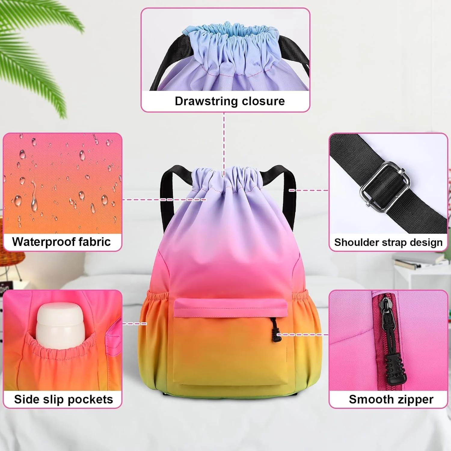 کیف های بند دار، کیف های شنا ضد آب کوله پشتی ورزشی یونیسکس برای کودکان و بزرگسالان، کیف های بزرگ بند دار برای مدرسه، ورزشگاه، مسافرت، شنا