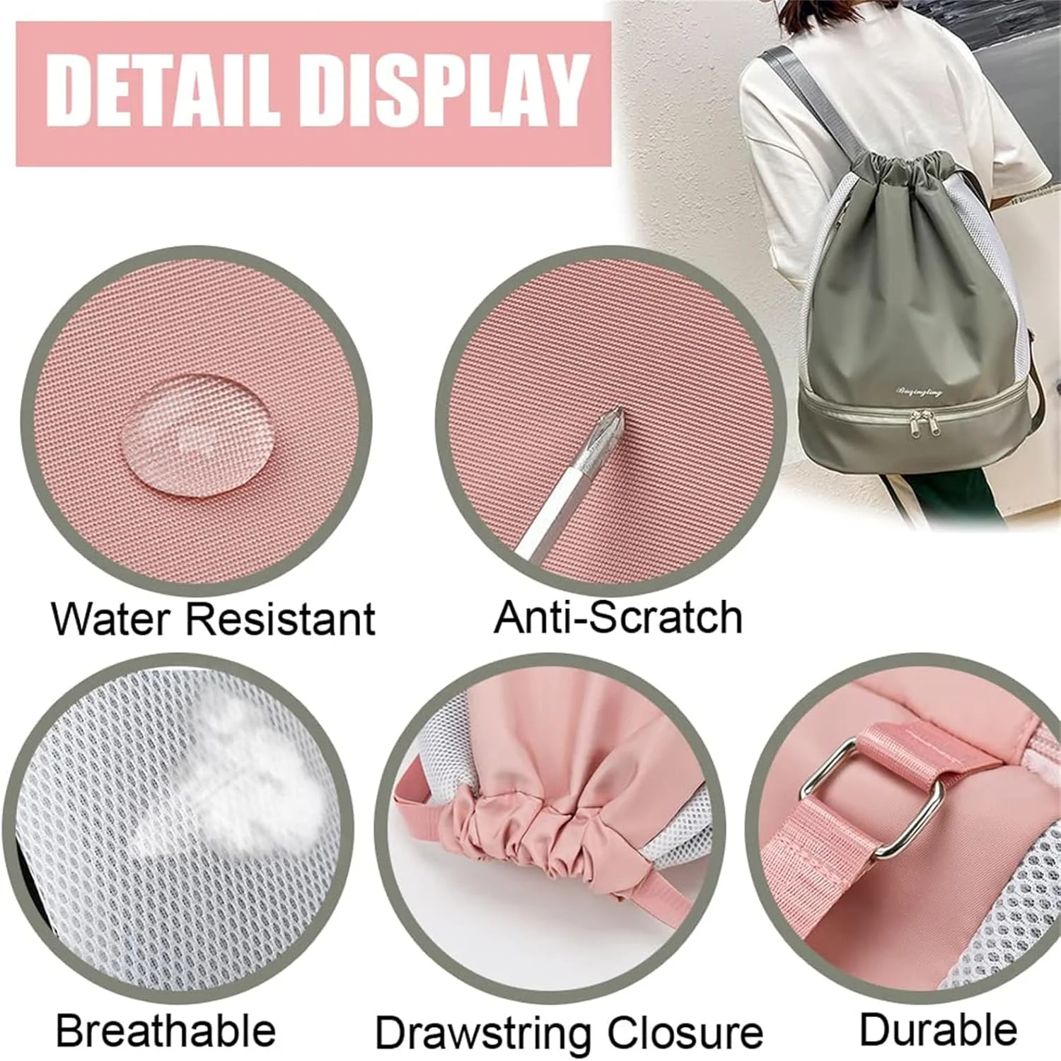 کوله پشتی بند دار Xspring، کیف شنا با محفظه جداکننده خشک و مرطوب، کیف نگهداری وسایل ورزشی ضد آب، کوله پشتی ساحلی تجهیزات قابل حمل مسافرتی برای زنان مردان