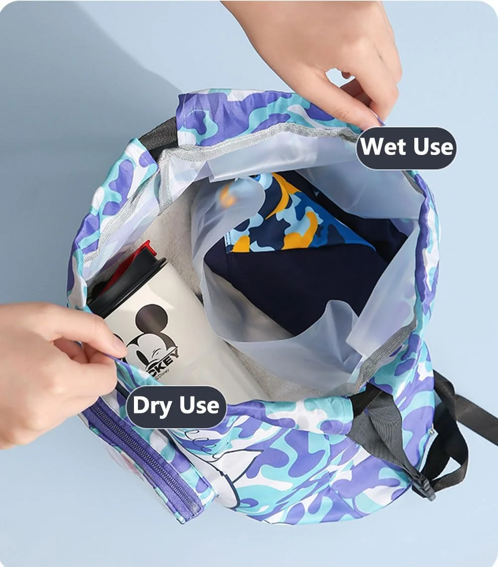 کیف بند دار، کوله پشتی بند دار ضد آب با بند قابل تنظیم برای کودکان، کیف شنای جداکننده خشک و مرطوب با محفظه نگهداری کفش و عینک برای پسران و دختران، کیف ورزشی مقاوم در برابر آب برای استخر ساحلی