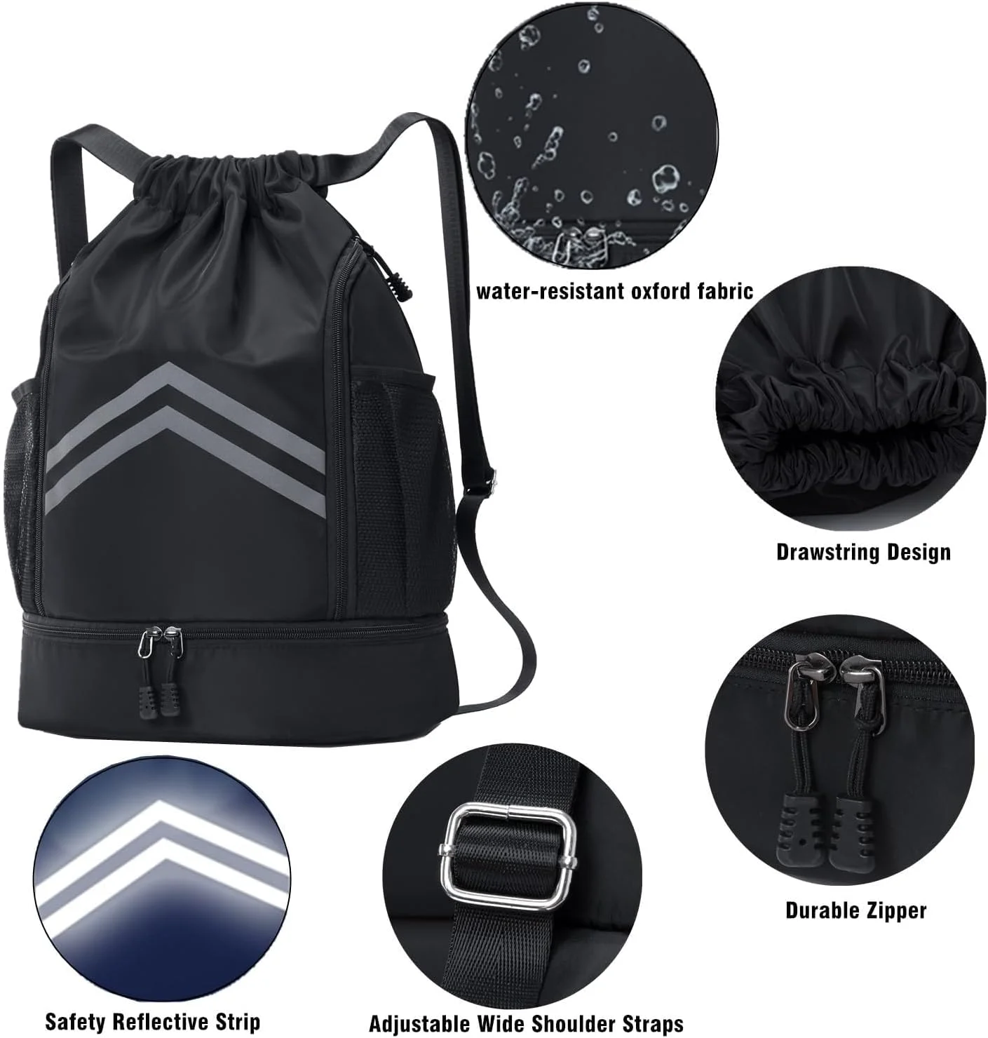 کوله پشتی ورزشی بند دار، کیف باشگاه ضد آب با محفظه کفش و جیب های نگهدارنده بطری آب، کیف بند دار برای باشگاه، مسافرت، شنا، ساحل، مردان و زنان (صورتی)