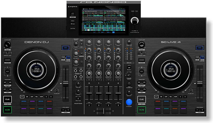 دنون DJ SC LIVE 4 کنترلر دی جی مستقل 4 کاناله با استریمینگ Wi-Fi، تاچ اسکرین 7 اینچی، اسپیکرهای داخلی، یکپارچگی Serato و Virtual DJ | SC LIVE 4