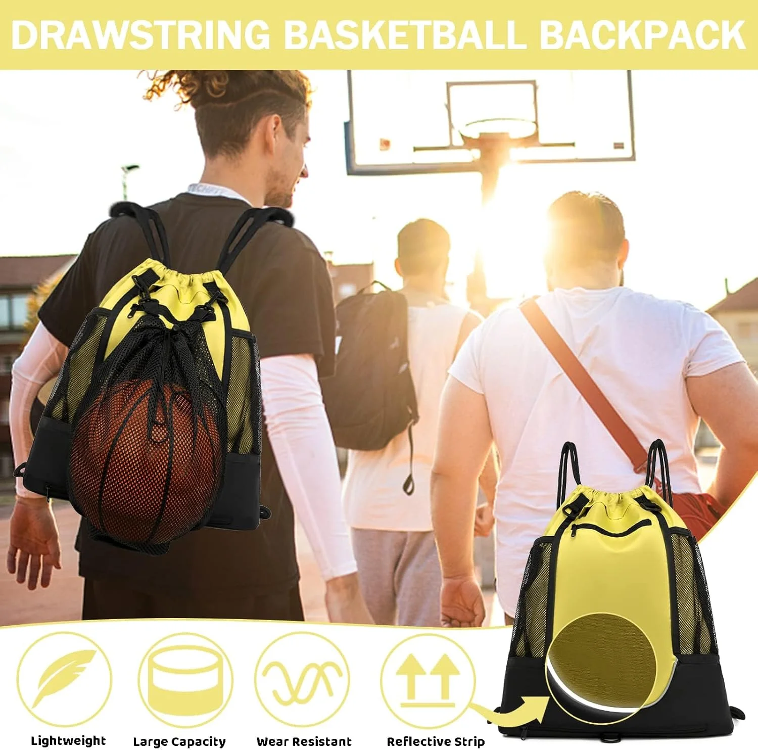 کوله پشتی بند دار برای فوتبال، کوله پشتی ورزشی بند دار، کیف ورزشی تاشو ضد آب با کیف توری جداشدنی توپ برای والیبال بسکتبال فوتبال بیسبال