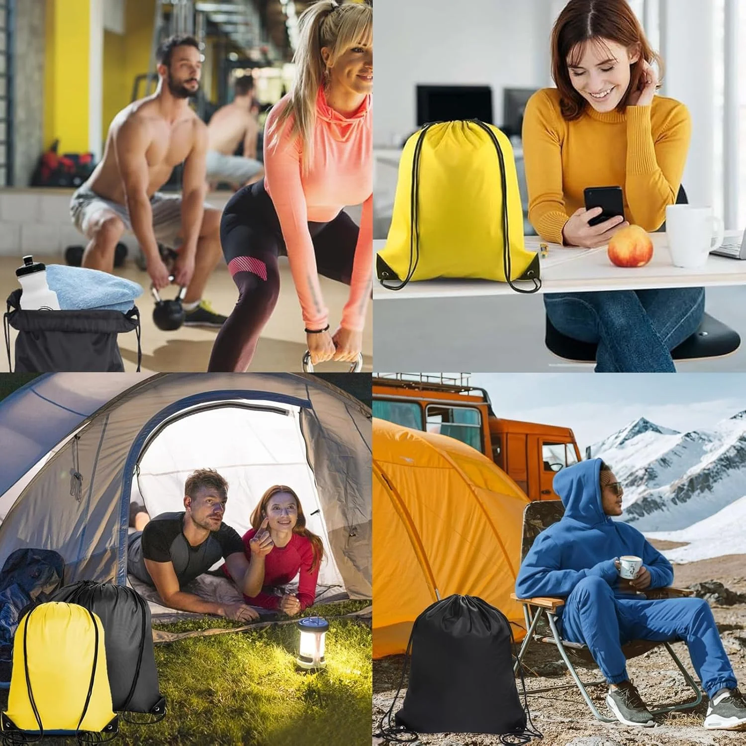 ست 2 عددی کوله پشتی بند دار – مشکی و زرد، کیف ورزشی بند دار – مناسب برای استفاده در فضای باز و مسافرت