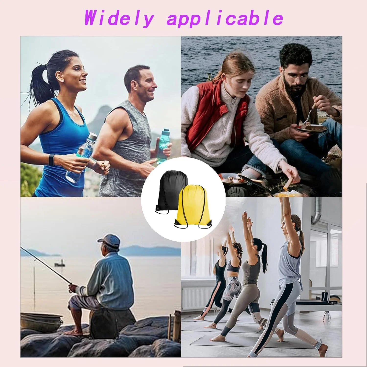 ست 2 عددی کوله پشتی بند دار – مشکی و زرد، کیف ورزشی بند دار – مناسب برای استفاده در فضای باز و مسافرت