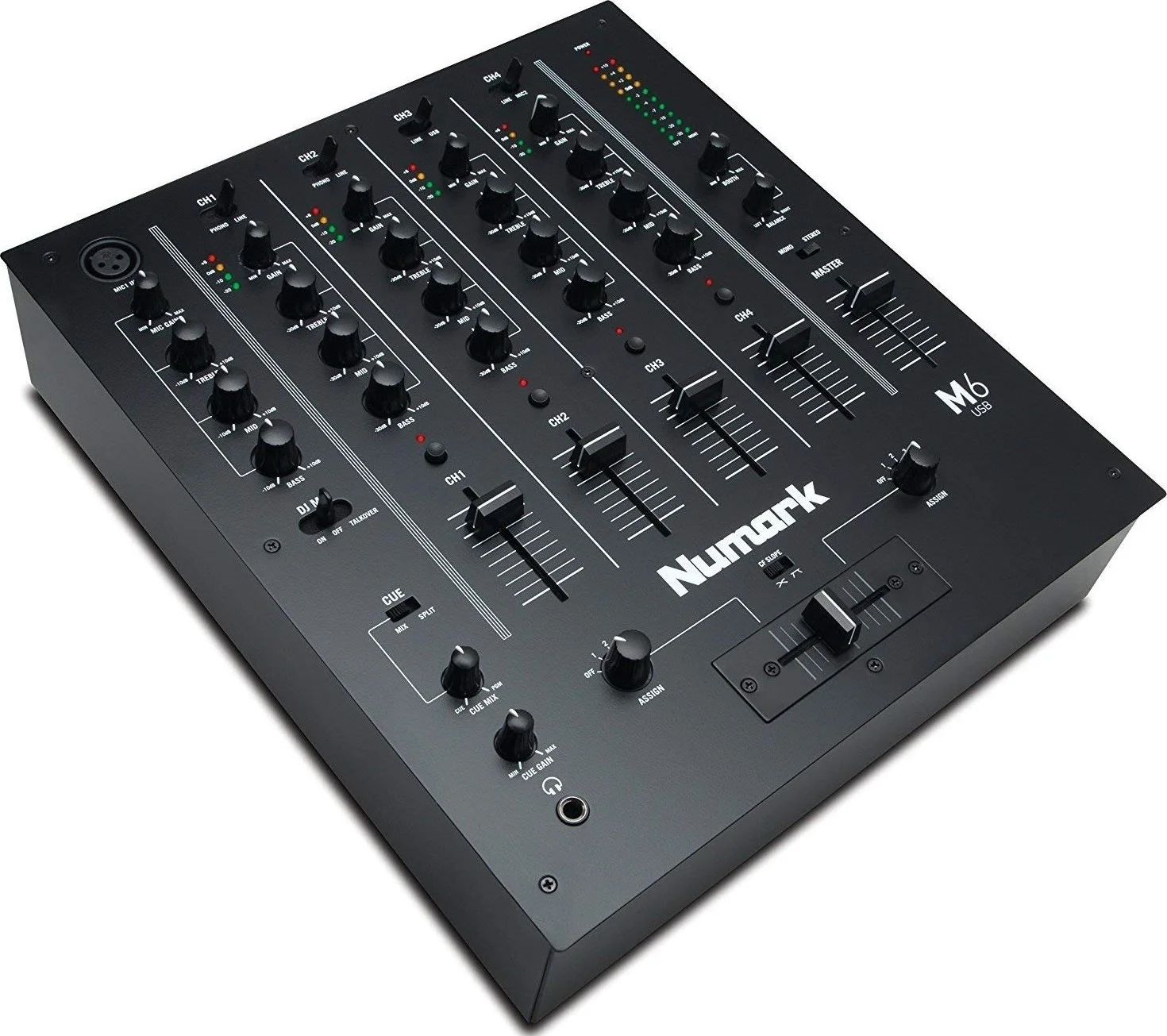 میکسر دی‌جی ۴ کانال نومارک M6USB با اتصال USB، ورودی‌های Phono/Line + میکروفون دوگانه، اکولایزر ۳ باندی، کراس فیدر قابل تعویض، خروجی‌های بالانس XLR + RCA، رابط صوتی Class Compliant | M6USB