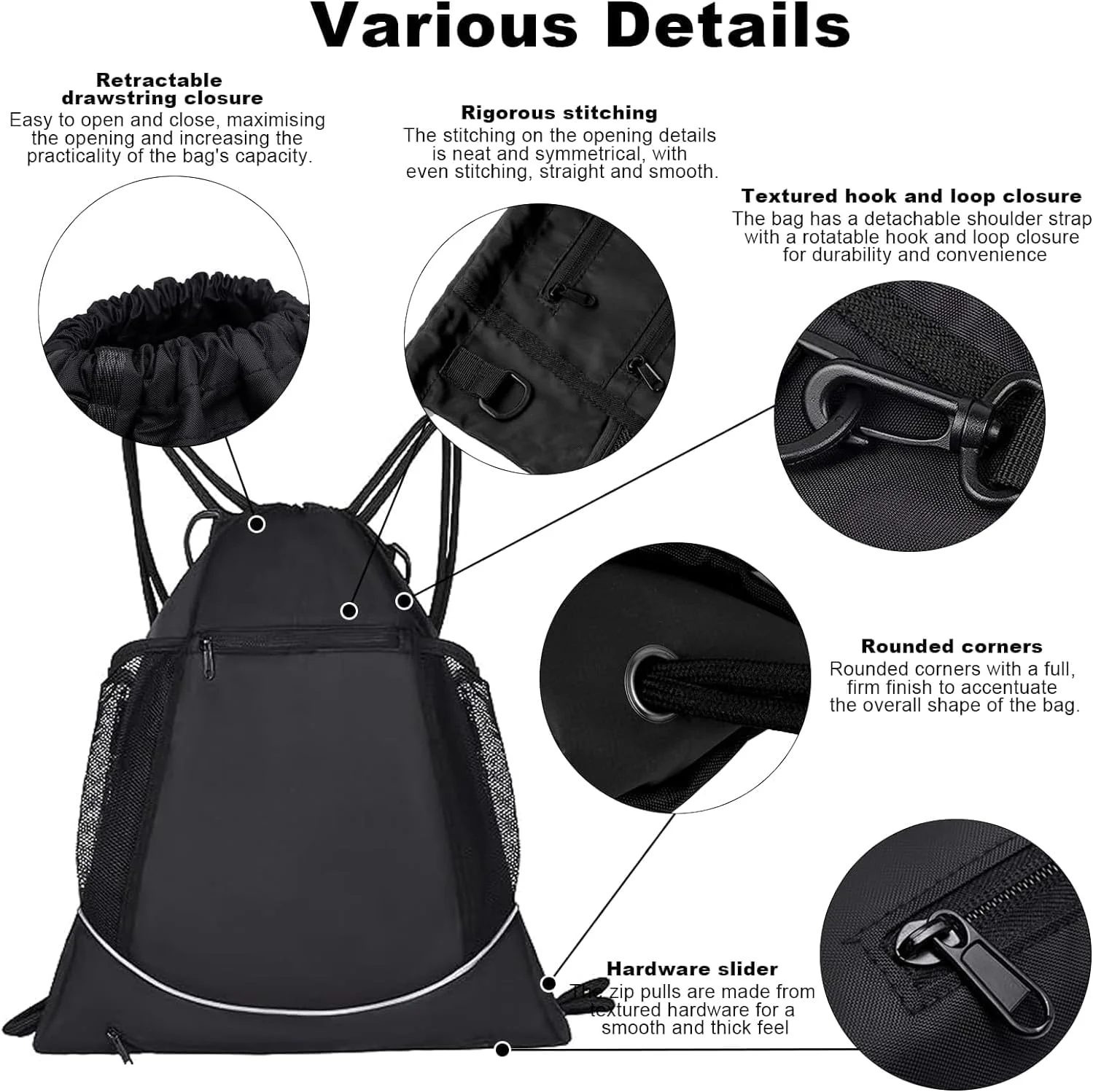 کیف کوله پشتی ورزشی بند دار مشکی ELECDON با محفظه توری مخفی توپ، کیف ورزشی بند دار با جا بطری و جیب زیپ دار، کیف تجهیزات تمرینی برای والیبال آقایان