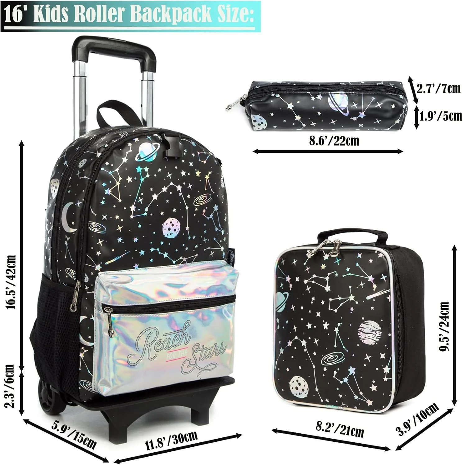 کیف چرخدار بچگانه Egchescebo، کوله پشتی جداشدنی برای دختران، صورتی، مشکی، 17 اینچ، کوله پشتی مسافرتی