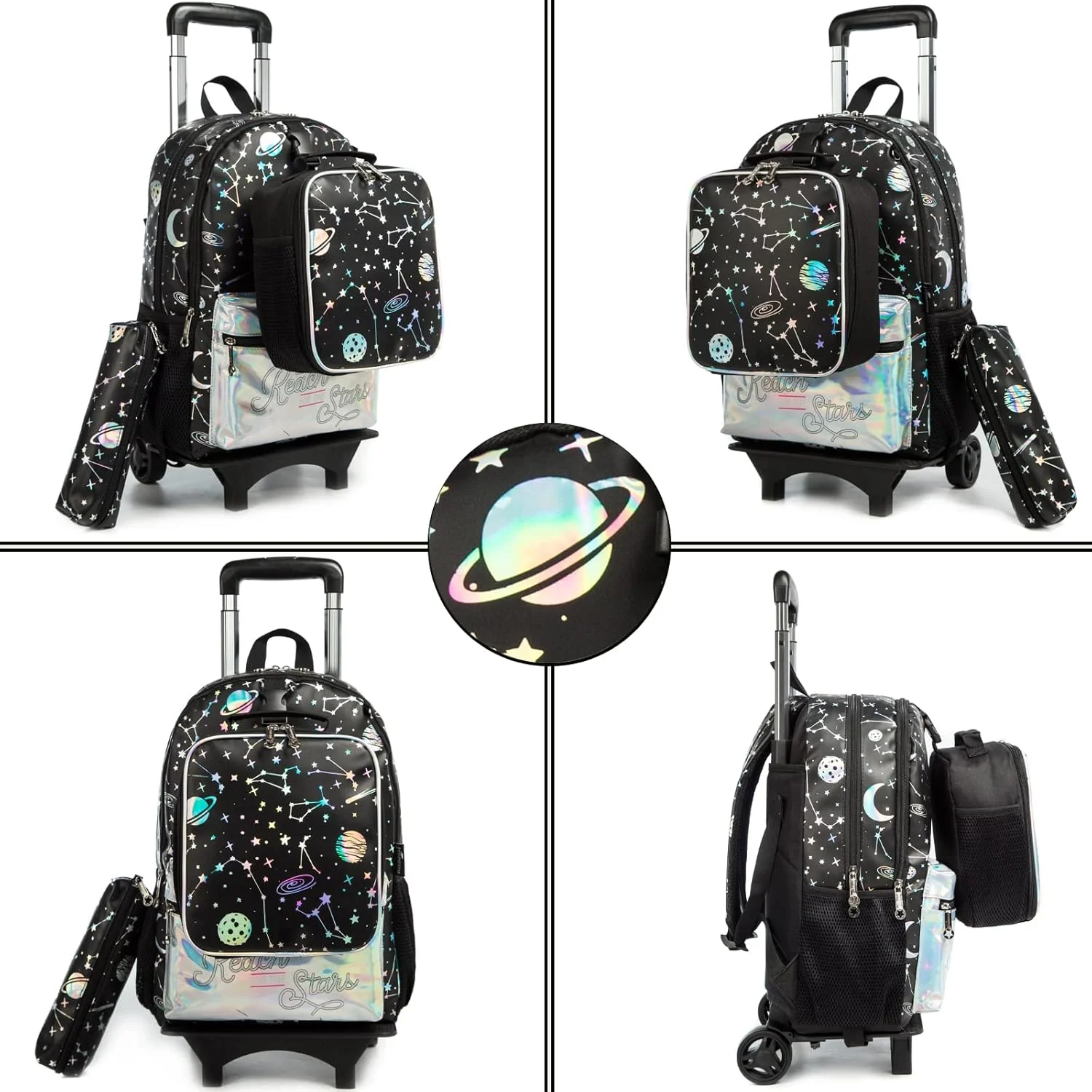 کیف چرخدار بچگانه Egchescebo، کوله پشتی جداشدنی برای دختران، صورتی، مشکی، 17 اینچ، کوله پشتی مسافرتی