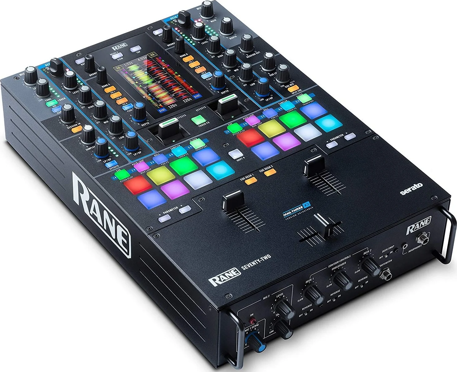 میکسر دو کاناله RANE DJ با ساختار فولادی محکم، فیدرهای بدون تماس MAG Three، صفحه لمسی 4.3 اینچی | SEVENTYTWO