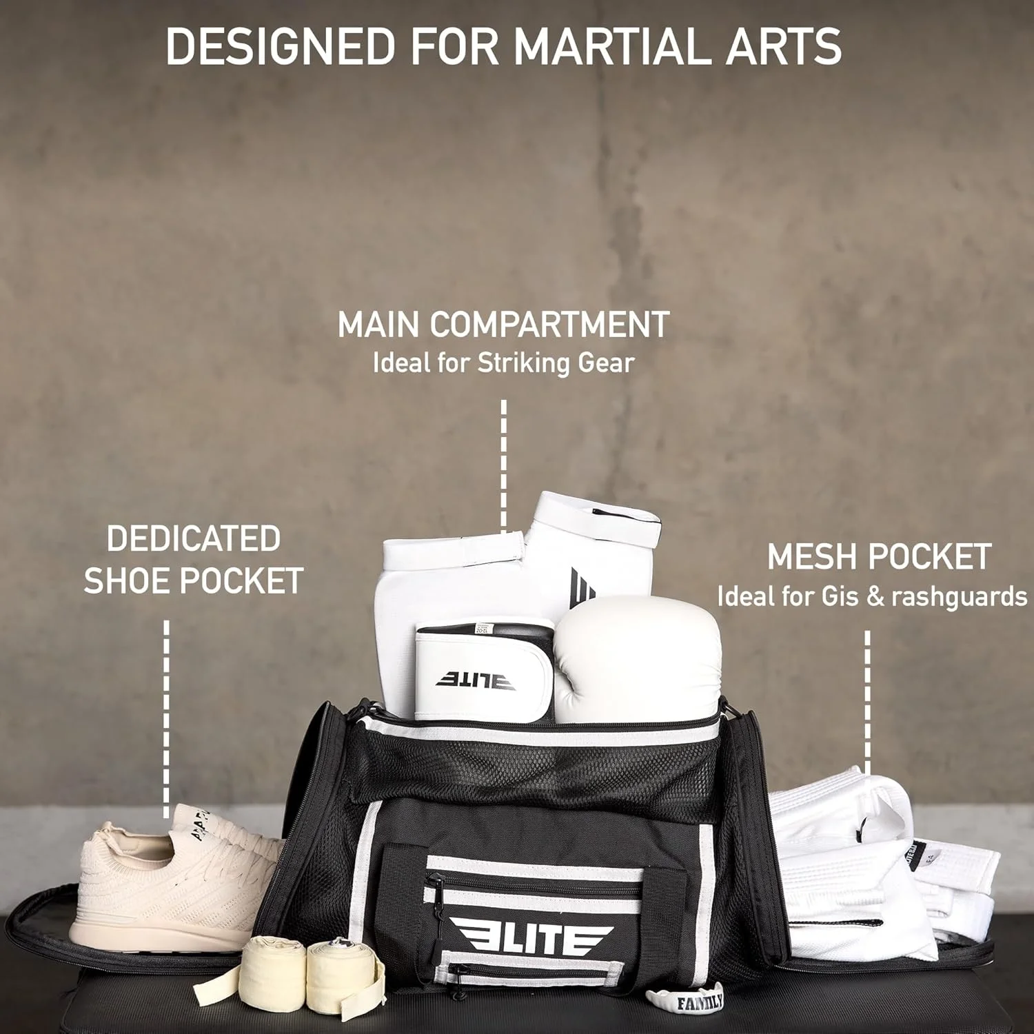 کیف ورزشی توری تهویه دار الیت اسپرتز، مشکی/سفید