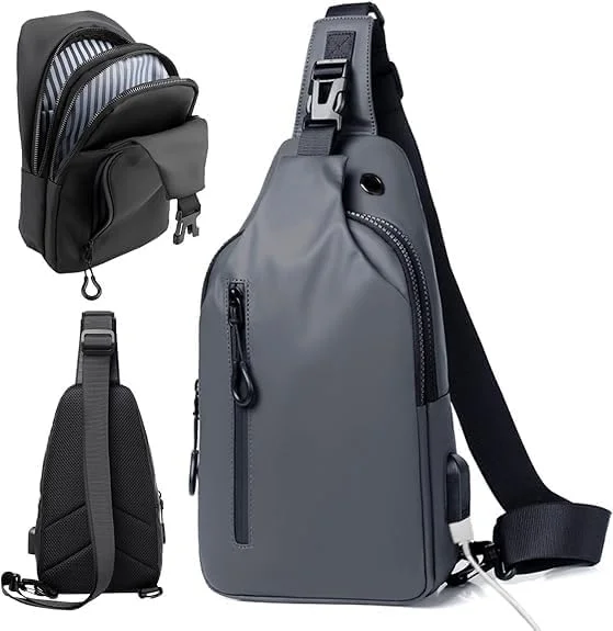 کیف دوشی ضد آب کوله پشتی کراس بادی مردانه و زنانه با پورت شارژ USB، کیف دوشی ضد سرقت، کیف کراس بادی شانه ای، کیف روزانه برای پیاده روی، ورزش، دویدن و مسافرت