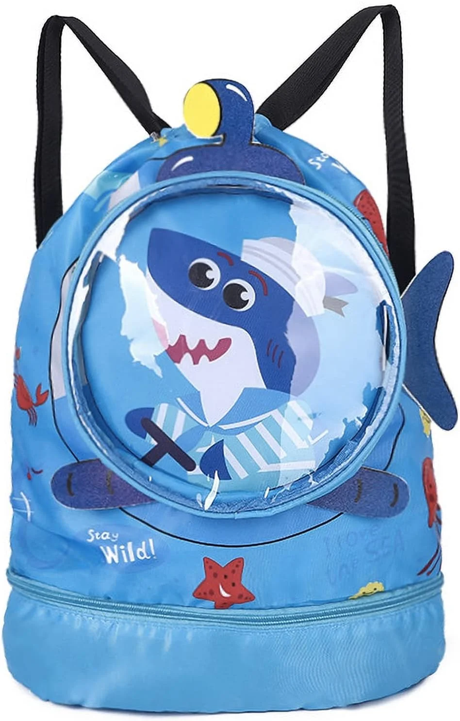 کیف شنای جداگانه خشک و مرطوب Excefore، کوله پشتی ضد آب ساحلی با محفظه کفش، کیف بند دار کوسه شنای کودکانه برای پسران نوجوان، کمپینگ، پیاده روی، شنا (آبی)