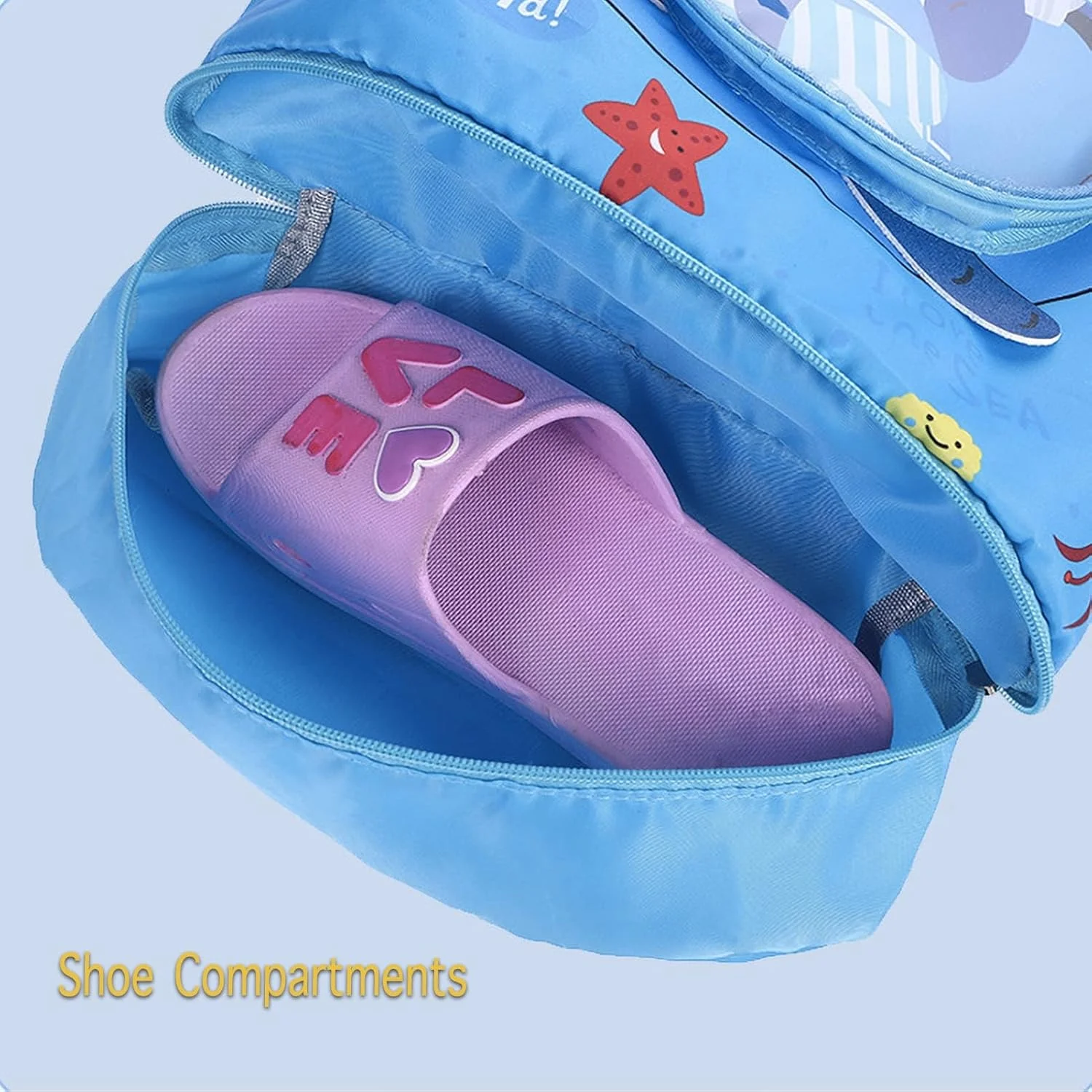 کیف شنای جداگانه خشک و مرطوب Excefore، کوله پشتی ضد آب ساحلی با محفظه کفش، کیف بند دار کوسه شنای کودکانه برای پسران نوجوان، کمپینگ، پیاده روی، شنا (آبی)