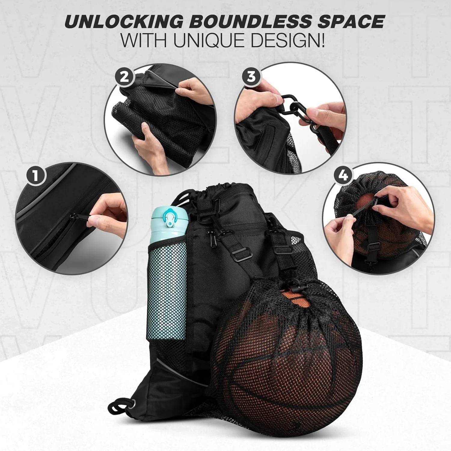 کوله پشتی بند دار، کیف ورزشی برای مردان و زنان با جیب توری بزرگ جلویی مناسب برای بسکتبال، فوتبال، دوچرخه سواری، وسایل شنا، کیف ورزشی با بند، کیف شنا ضد آب