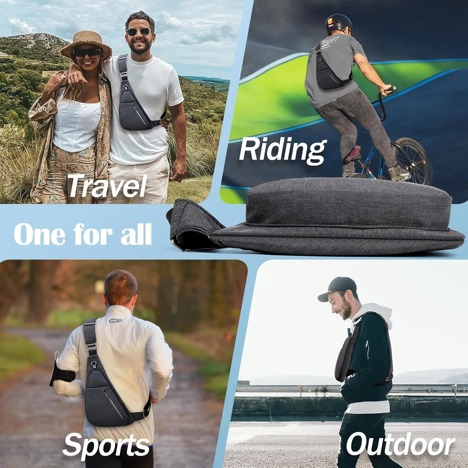 کیف دوشی مردانه Excefore، کیف سینه ای سبک وزن ضد سرقت و ضد آب، کیف شانه ای با طراحی کلاسیک، مناسب برای فعالیت های خارج از منزل، مسافرت، کمپینگ، ورزش دوچرخه سواری (مشکی)