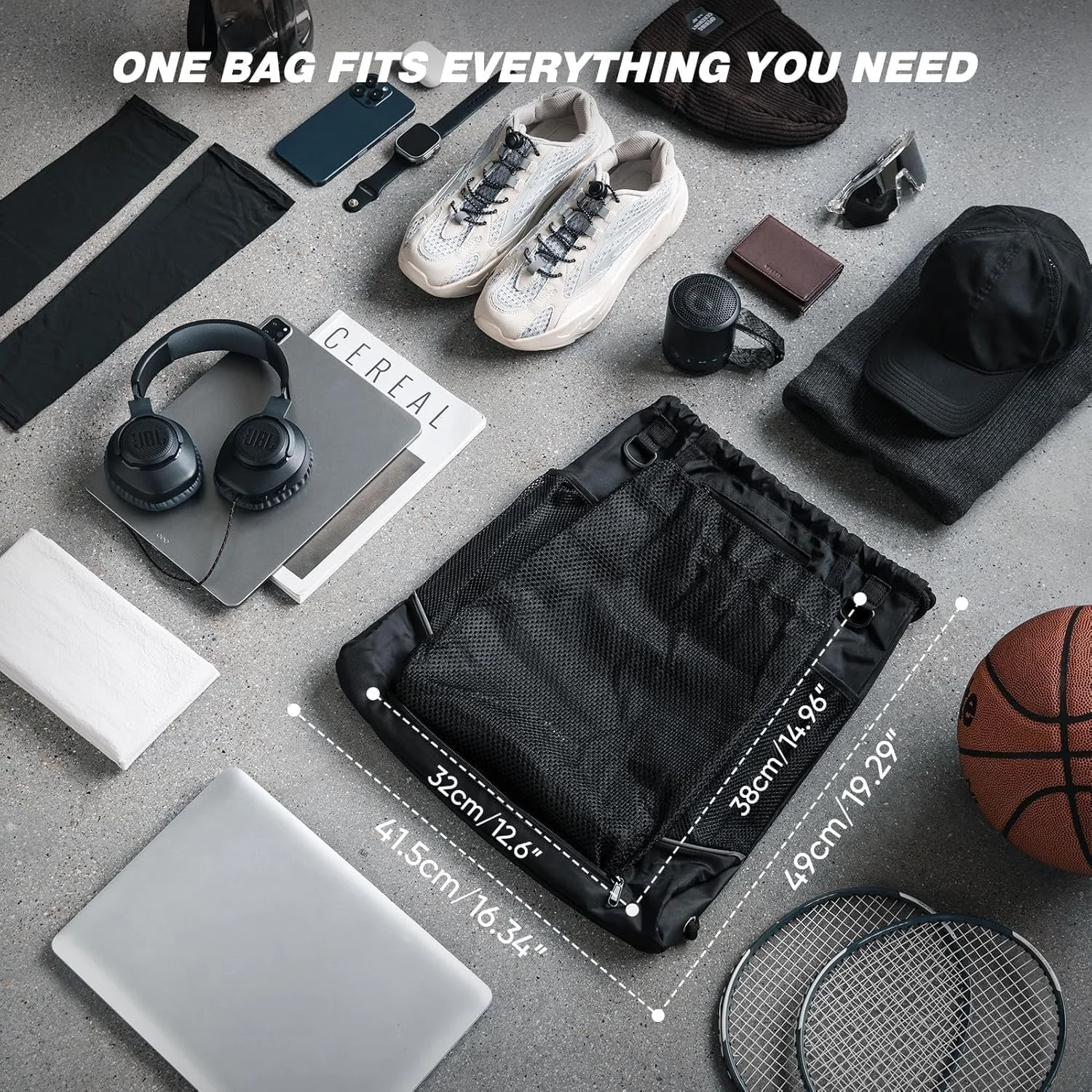 کوله پشتی بند دار، کیف ورزشی برای مردان و زنان با جیب توری بزرگ جلویی مناسب برای بسکتبال، فوتبال، دوچرخه سواری، وسایل شنا، کیف ورزشی با بند، کیف شنا ضد آب