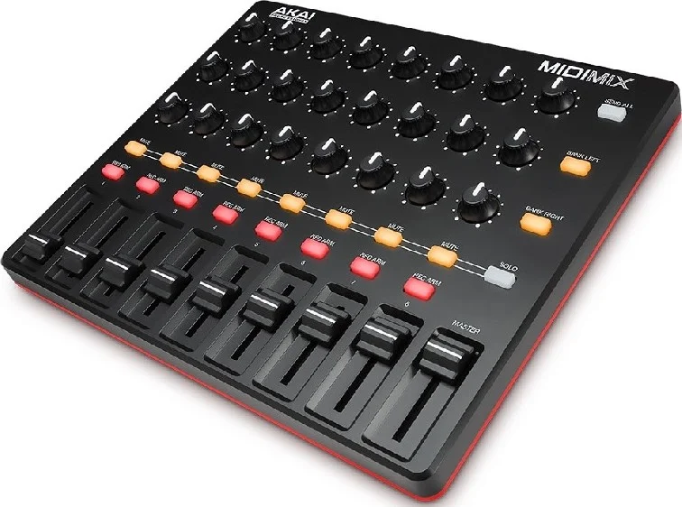 میکسر قابل حمل Akai Midimix / کنترلر DAW، دارای 8 فیدر خطی مجزا، 16 دکمه در 2 بانک، 1 فیدر اصلی، مپینگ 1 به 1 با Ableton Live | Midimix