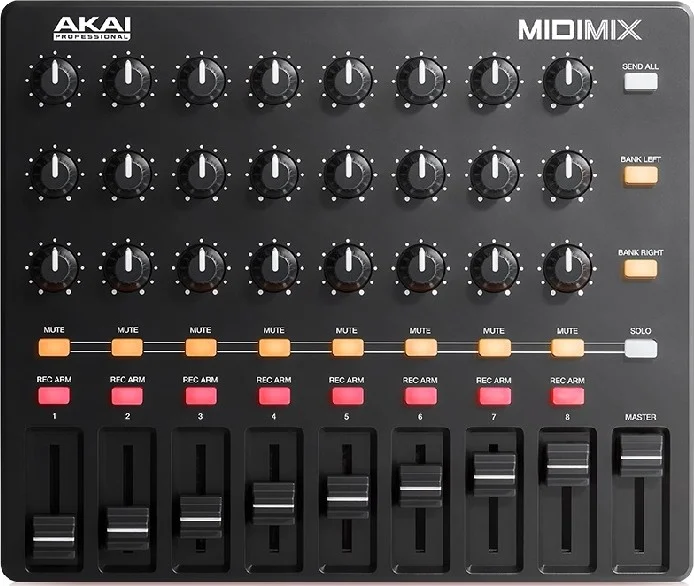 میکسر قابل حمل Akai Midimix / کنترلر DAW، دارای 8 فیدر خطی مجزا، 16 دکمه در 2 بانک، 1 فیدر اصلی، مپینگ 1 به 1 با Ableton Live | Midimix