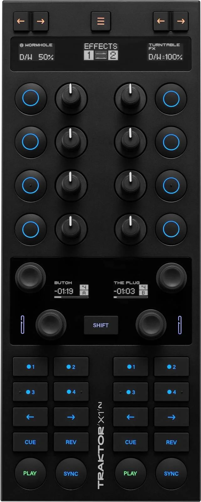 کنترلر دی‌جی USB قابل حمل Native Instruments Traktor X1 MK3، صفحه‌نمایش OLED 5 اینچی، هاب USB سه پورت، 34 دکمه با نور پس‌زمینه، 4 رمزگذار بی‌نهایت، بازخورد بصری واضح، مشکی | 2970