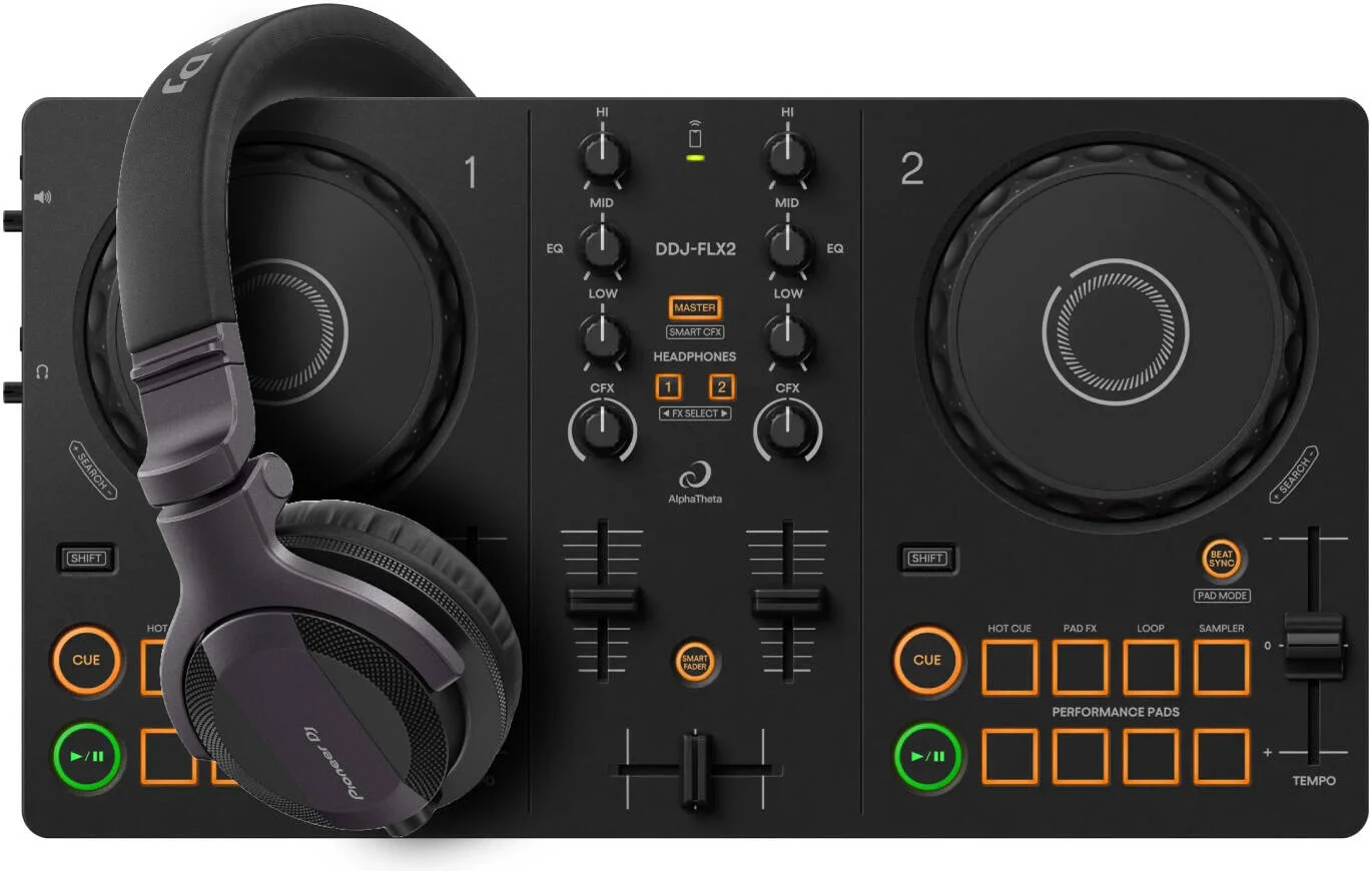 کیت شروع دی‌جی - AlphaTheta DDJ FLX2 + هدفون دی‌جی Pioneer DJ HDJ-CUE1 | باندل دی‌جی DDJ FLX2 / HDJ-CUE1