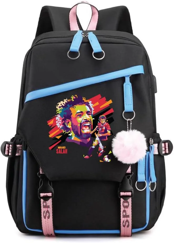 کوله پشتی چاپی فوتبالی ابرقهرمانی محمد صلاح - کیف مسافرتی شیک دانشجویی با پورت شارژ USB - ایده آل برای طرفداران ورزش فوتبال - مدرسه یا گردش های غیر رسمی