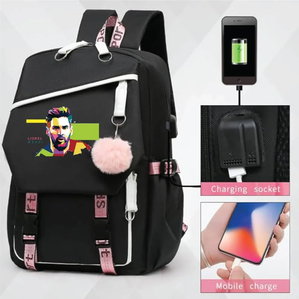 کوله پشتی چاپی فوتبالیست قهرمان - کیف مسافرتی شیک دانشجویی با پورت شارژ USB - ایده آل برای طرفداران ورزش فوتبال - مدرسه یا گردش های غیر رسمی