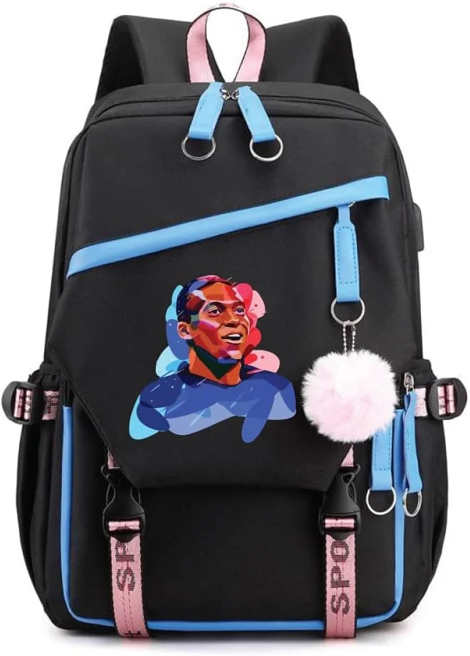 کوله پشتی چاپی فوتبالی امباپه - کیف مسافرتی شیک دانشجویی با پورت شارژ USB - ایده آل برای طرفداران ورزش فوتبال - مدرسه یا گردش های غیر رسمی