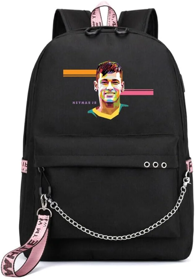 کوله پشتی چاپی فوق ستاره فوتبال نیمار - مناسب برای طرفداران ورزش فوتبال برای مدرسه - کیف مسافرتی با پورت شارژ USB برای پسران