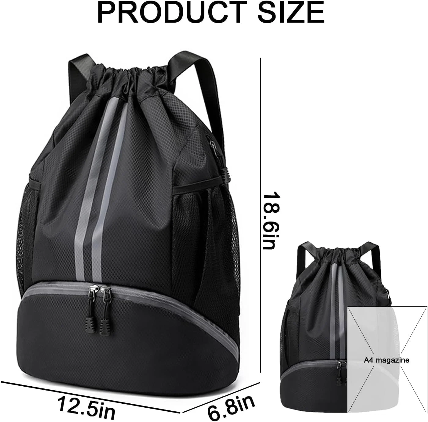 کیف کفش فوتبال، ساک لوازم ورزشی شنا، کیف های بند دار بزرگ برای ورزش با قابلیت جداسازی خشک و تر، ضد آب مناسب باشگاه ورزشی برای آقایان، بانوان، مدرسه، باشگاه و مسافرت