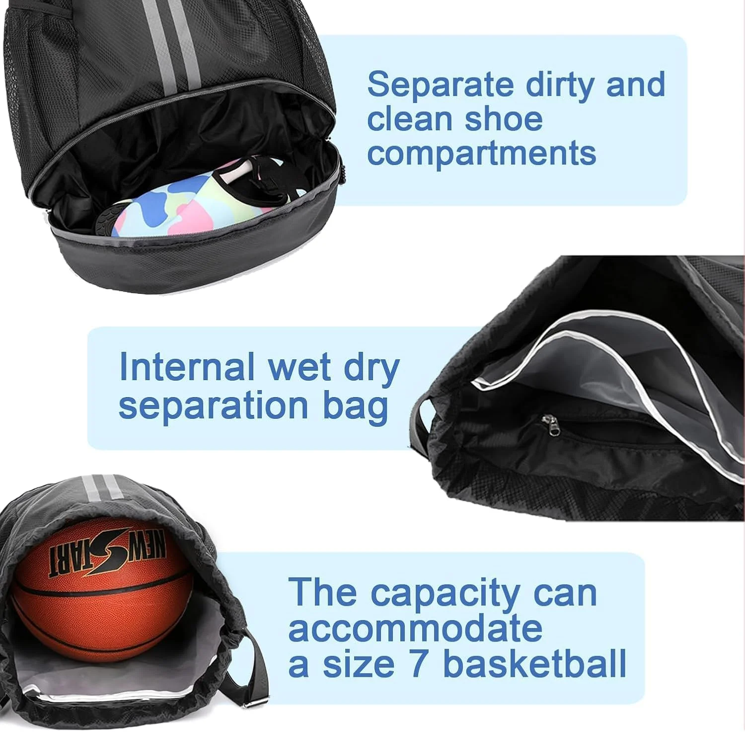 کیف کفش فوتبال، ساک لوازم ورزشی شنا، کیف های بند دار بزرگ برای ورزش با قابلیت جداسازی خشک و تر، ضد آب مناسب باشگاه ورزشی برای آقایان، بانوان، مدرسه، باشگاه و مسافرت