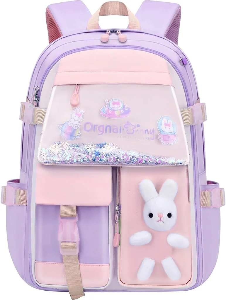 کیف مدرسه ای کاوایی دخترانه، کوله پشتی بزرگ کارتونی با بندهای پد دار، کیف مدرسه ای زیبا برای دانش آموزان ابتدایی 6-12 سال، ابعاد 46x6x38 سانتی متر
