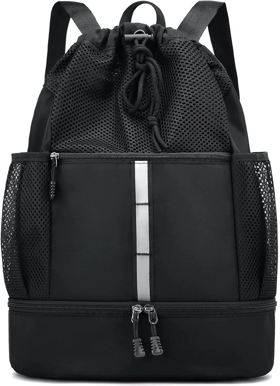 کیف ورزشی بند دار Gmaro برای آقایان/بانوان - کوله پشتی ورزشی توری ساحلی با جیب خیس و محفظه کفش، سبک وزن با دو نگهدارنده بطری آب