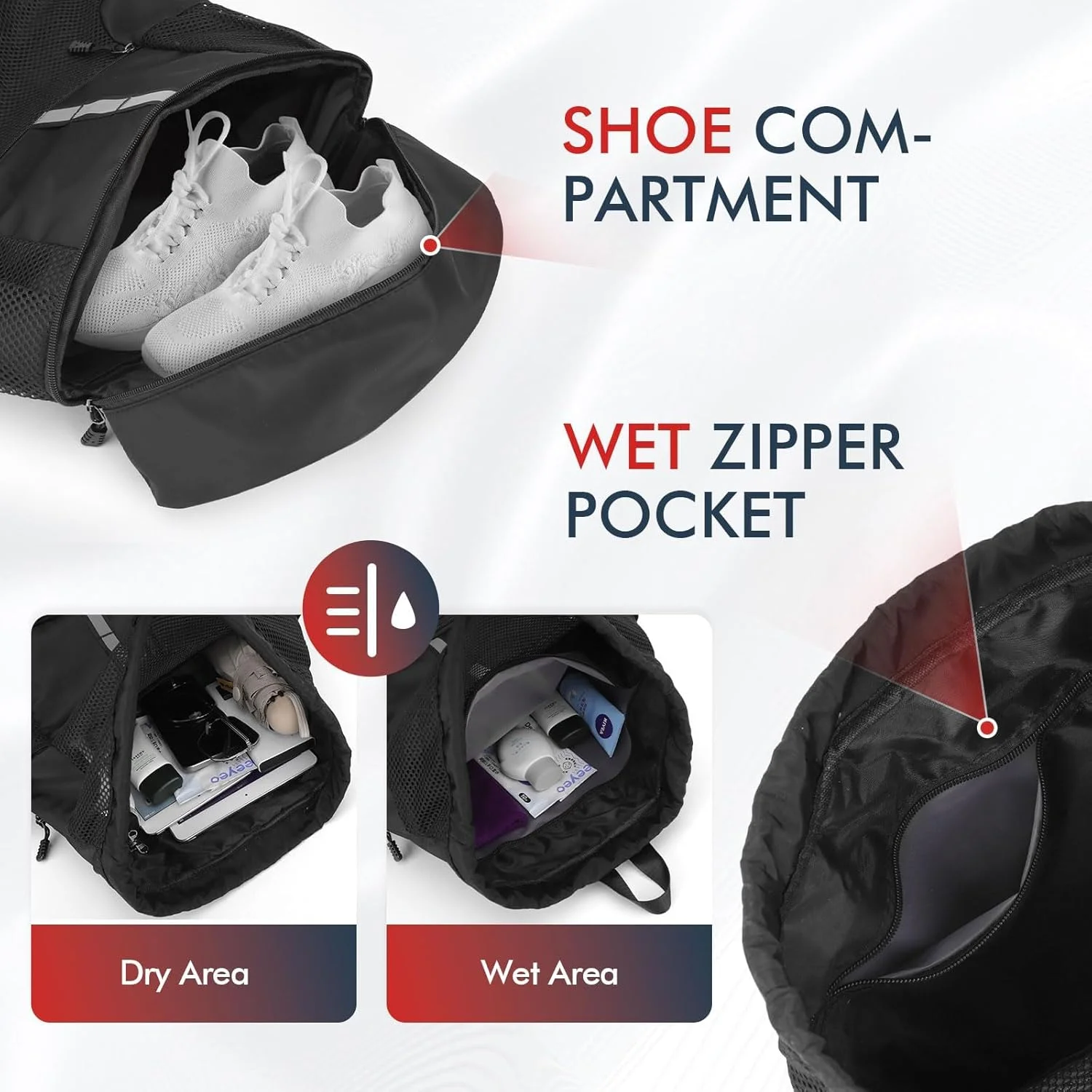 کیف ورزشی بند دار Gmaro برای آقایان/بانوان - کوله پشتی ورزشی توری ساحلی با جیب خیس و محفظه کفش، سبک وزن با دو نگهدارنده بطری آب