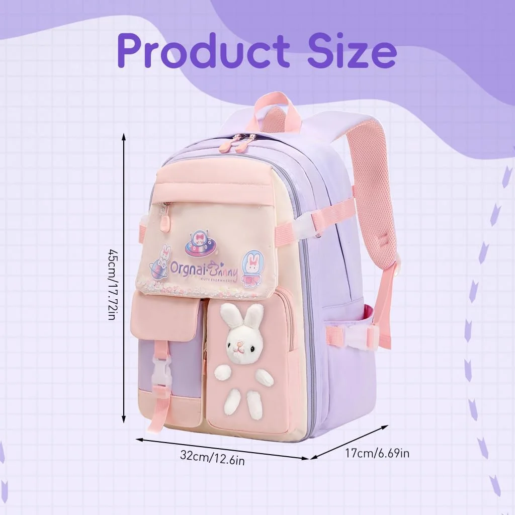 کیف مدرسه ای کاوایی دخترانه، کوله پشتی بزرگ کارتونی با بندهای پد دار، کیف مدرسه ای زیبا برای دانش آموزان ابتدایی 6-12 سال، ابعاد 46x6x38 سانتی متر