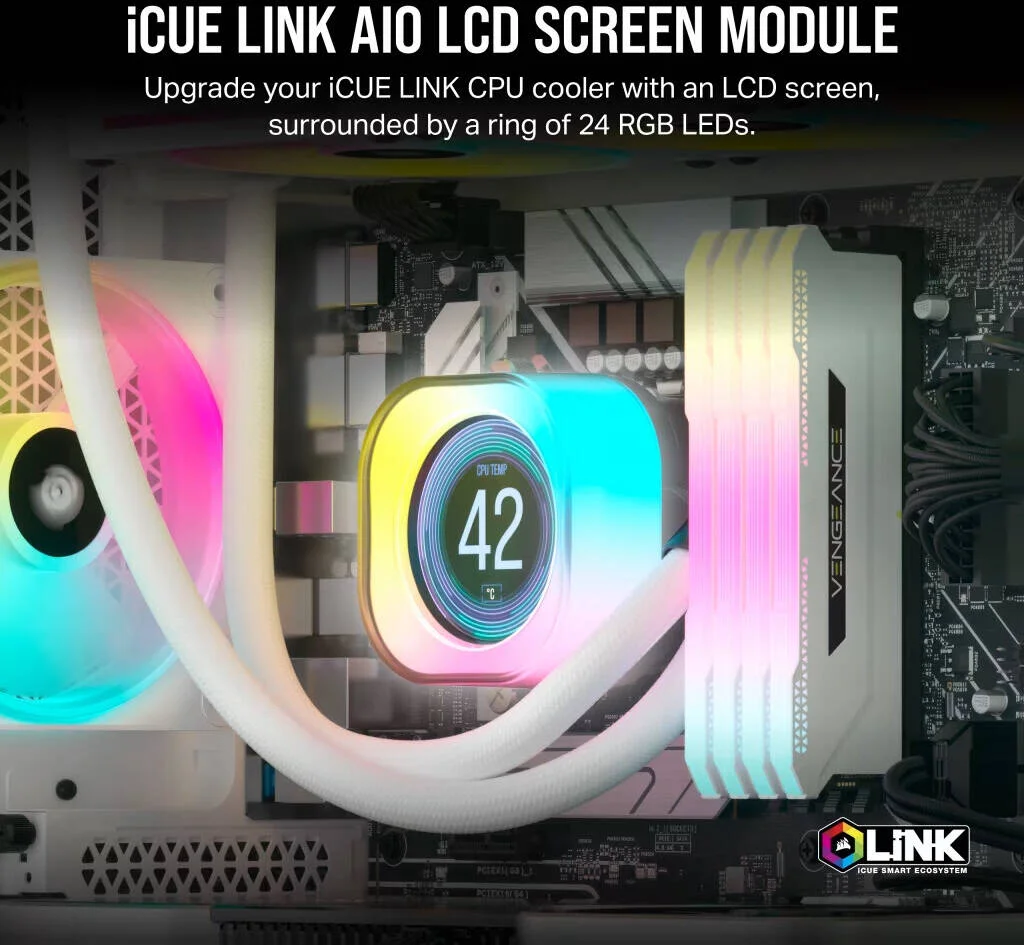 ماژول صفحه نمایش ال سی دی Corsair iCUE LINK، صفحه نمایش ال سی دی سفارشی 2.1 اینچی، رزولوشن 480 x 480، نرخ 30 فریم بر ثانیه، پنل IPS، نمایشگر 16.7 میلیون رنگ، سفید | CW-9061012-WW ماژول صفحه نمایش ال سی دی Corsair iCUE LINK، صفحه نمایش ال سی دی سفارشی 2.1 اینچی، رزولوشن 480 x 480، نرخ 30 فریم بر ثانیه، پنل IPS، نمایشگر 16.7 میلیون رنگ، سفید | CW-9061012-WW