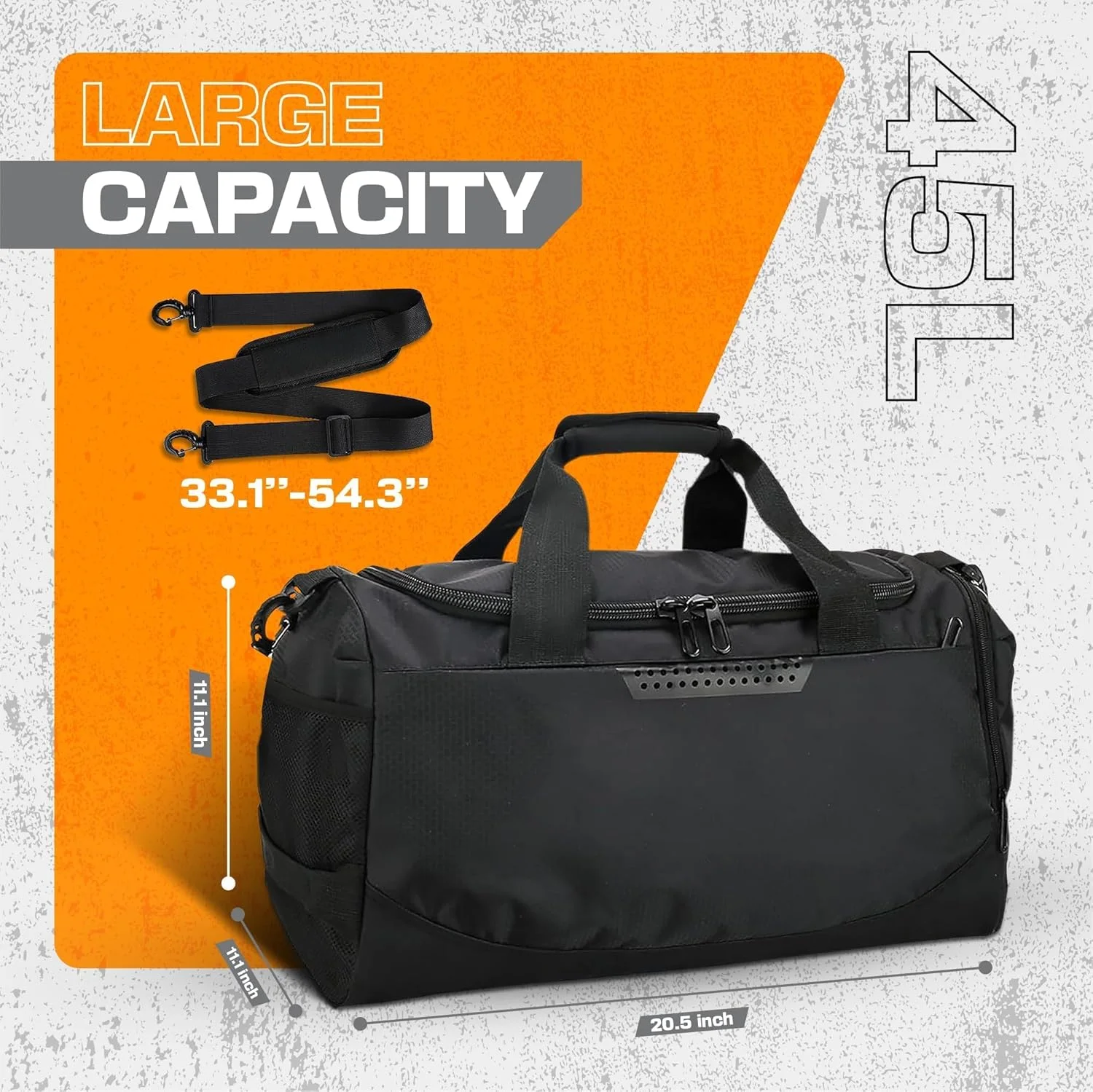 کیف باشگاهی کوله پشتی ضدآب با محفظه کفش، کیف مسافرتی برای مردان و زنان، کیف دافل مسافرتی بزرگ با جیب خیس برای کمپینگ، مسافرت، ورزش، مشکی