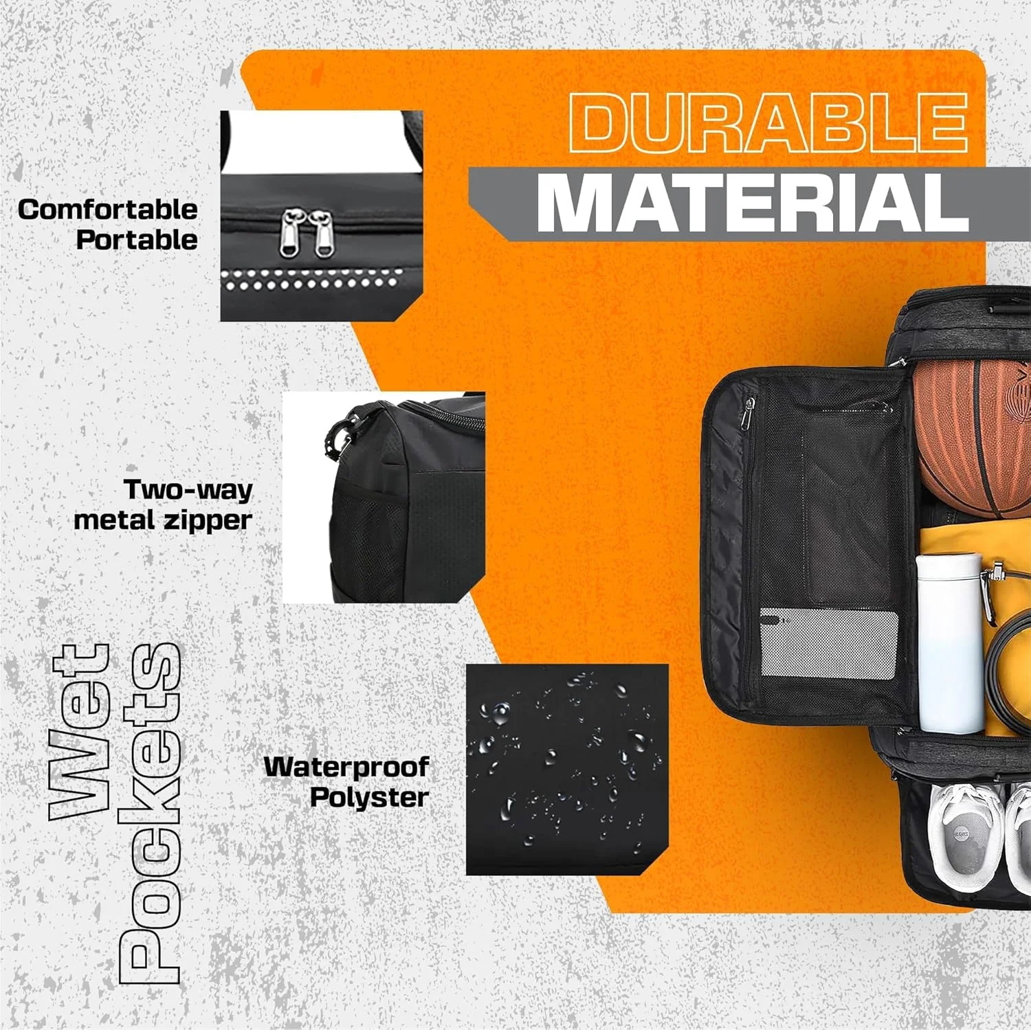 کیف باشگاهی کوله پشتی ضدآب با محفظه کفش، کیف مسافرتی برای مردان و زنان، کیف دافل مسافرتی بزرگ با جیب خیس برای کمپینگ، مسافرت، ورزش، مشکی