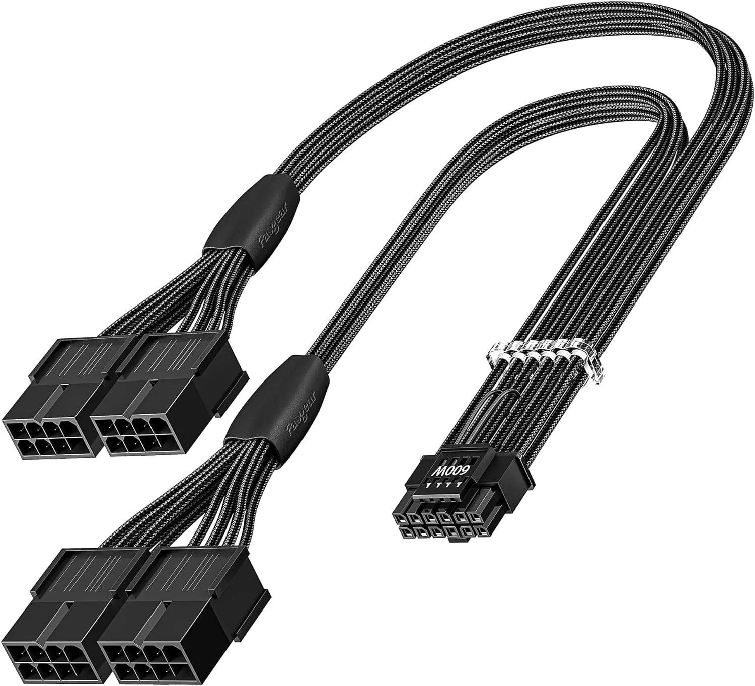 کابل افزایش طول PCI-e 5.0 فاسگیر، 16 پین (12+4) نری به PCI-E 5.0 4x8 (6+2) پین مادگی، سیم مسی قلع اندود 6AWG، تا 600 وات، سازگار با پردازنده گرافیکی RTX 3090Ti 4080 4090 4070Ti، 40 سانتی متر، مشکی | FG-16PF02