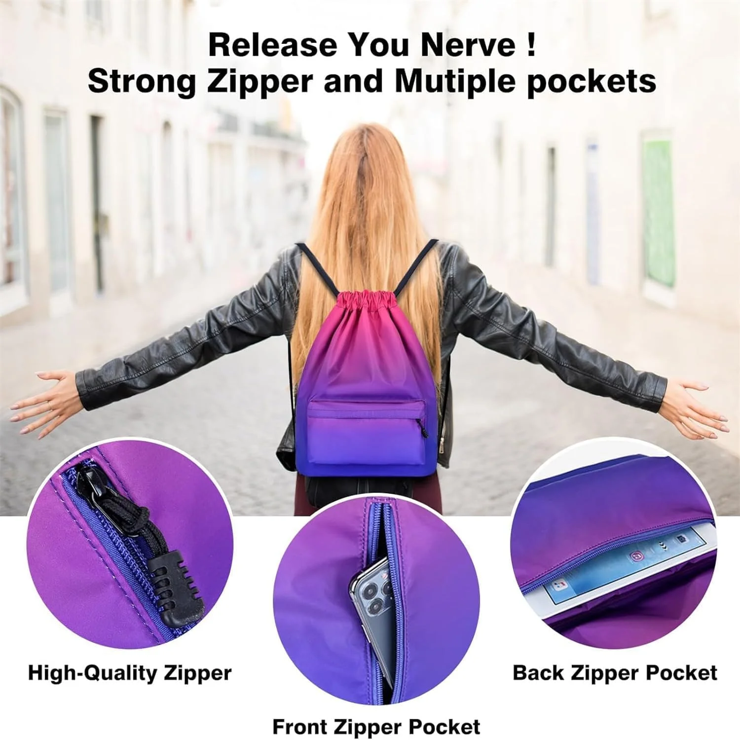 کیف بند دار Joyzzz، کوله پشتی ورزشی نخی سبک وزن با محفظه کفش برای بانوان، کیف ورزشی تنفسی برای تنیس، ساحل، شنا و مسافرت