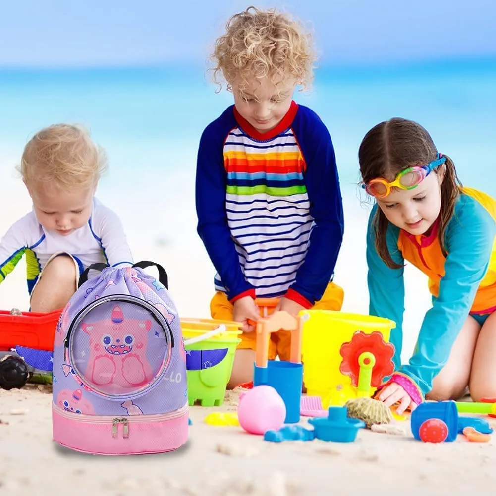 کیف شنا ضد آب بچگانه - کیف ساحلی با تفکیک خشک/مرطوب برای دختران و پسران، کوله پشتی ورزشی سبک وزن با بند کشی برای شنا، ورزش و فعالیت های بدنی (لوازم جانبی ایده آل استخر و ساحل)