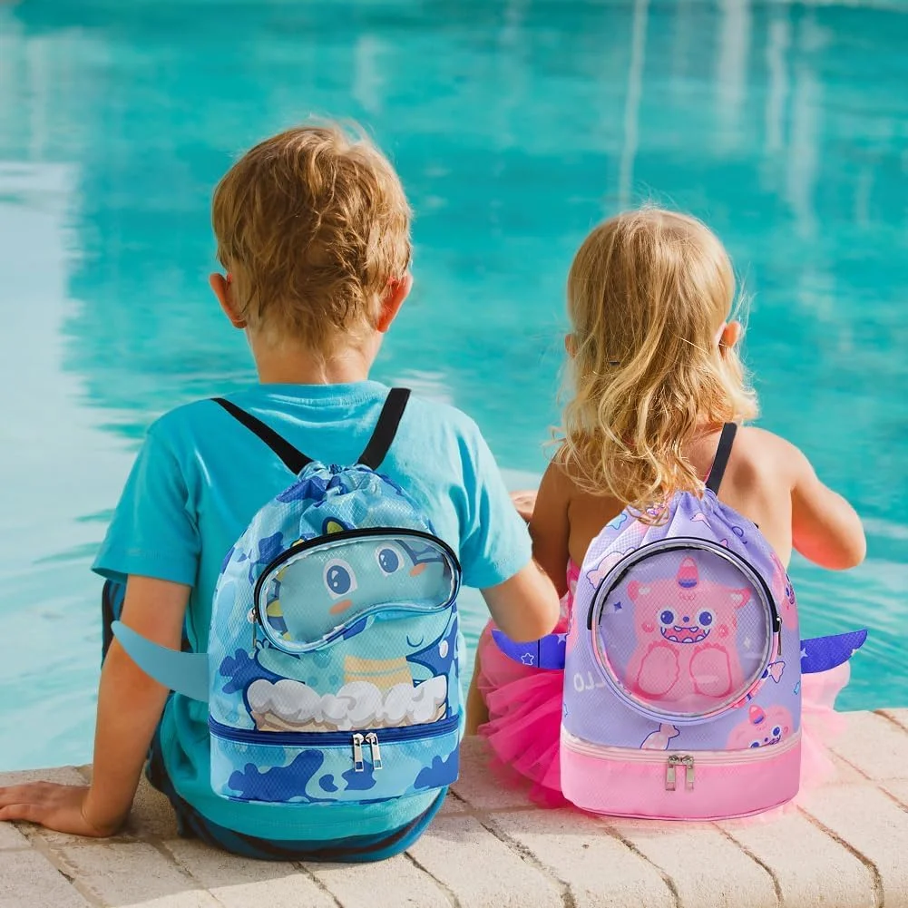 کیف شنا ضد آب بچگانه - کیف ساحلی با تفکیک خشک/مرطوب برای دختران و پسران، کوله پشتی ورزشی سبک وزن با بند کشی برای شنا، ورزش و فعالیت های بدنی (لوازم جانبی ایده آل استخر و ساحل)