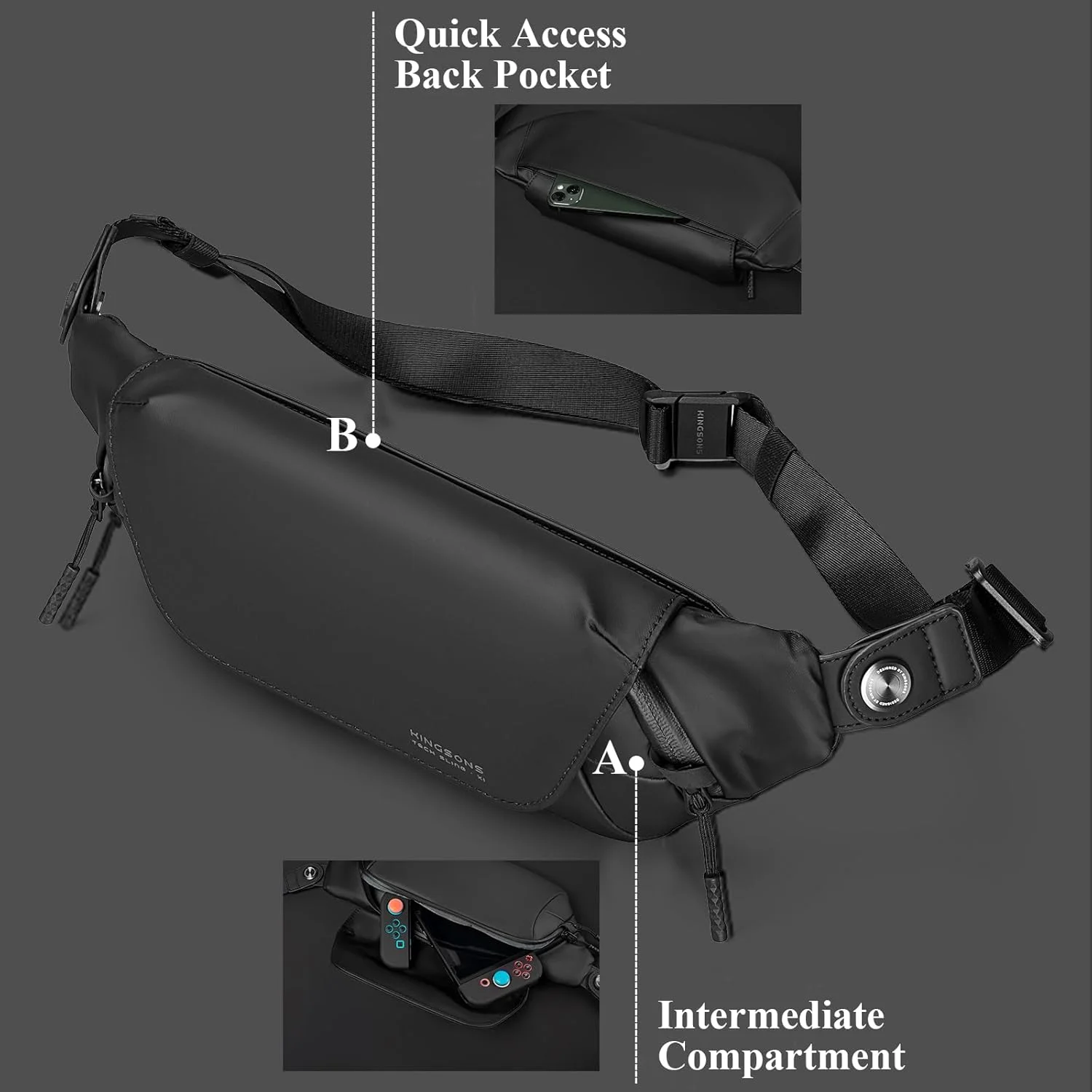 کیف دوشی تک‌بند مردانه کینگسونز مدل EDC Tech، ضدآب و جمع‌وجور