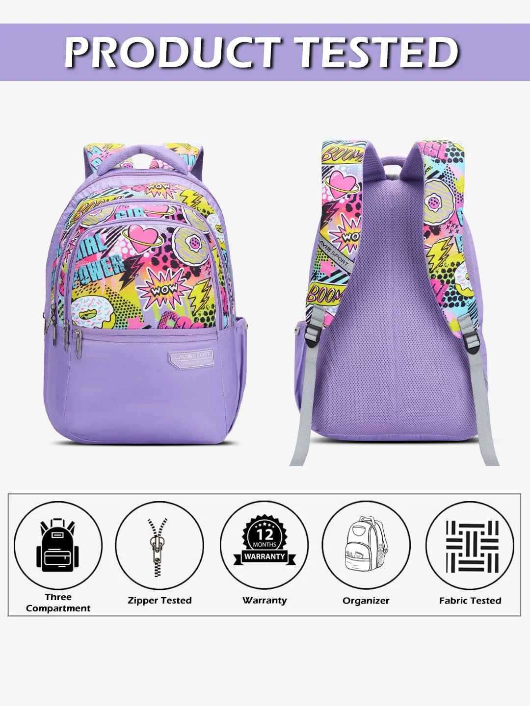 کوله پشتی لاوی اسپرت مدل Power با ظرفیت 30 لیتر، بنفش | دارای محفظه سازمان دهنده و نگهدارنده بطری | هدیه برای آقایان، بانوان، پسران و دختران | دارای محفظه لپ تاپ برای مدرسه و دانشگاه، بنفش، M، کوله پشتی روزمره Power