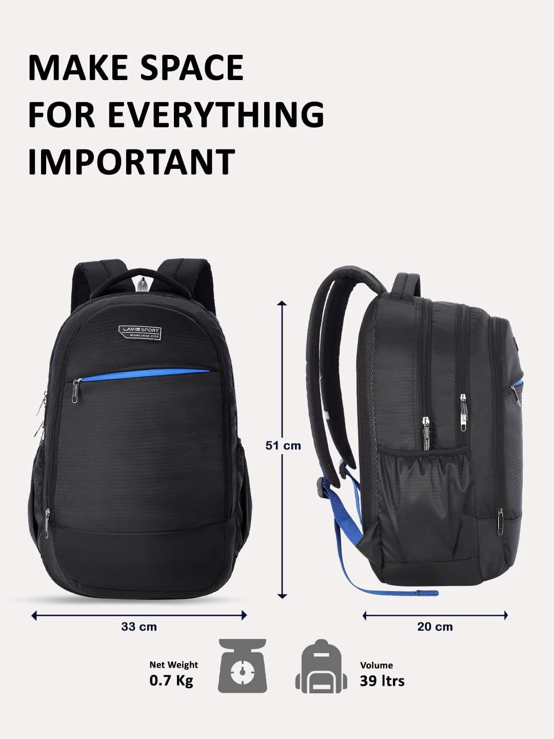 کوله پشتی روزمره لاوی اسپرت مدل Nebula X با محفظه لپ تاپ | کوله پشتی بادوام برای آقایان و بانوان | کیف دانشجویی برای پسران