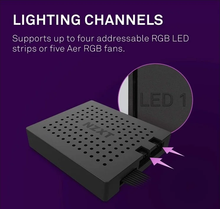 کنترلر نورپردازی RGB و فن NZXT، دو کانال نورپردازی RGB، سه کانال فن دیجیتال، با نرم افزار CAM V4، نصب آهنربایی/چسبی، کنترلر نورپردازی داخلی کامپیوتر - مشکی | AC-2RGBC-B1