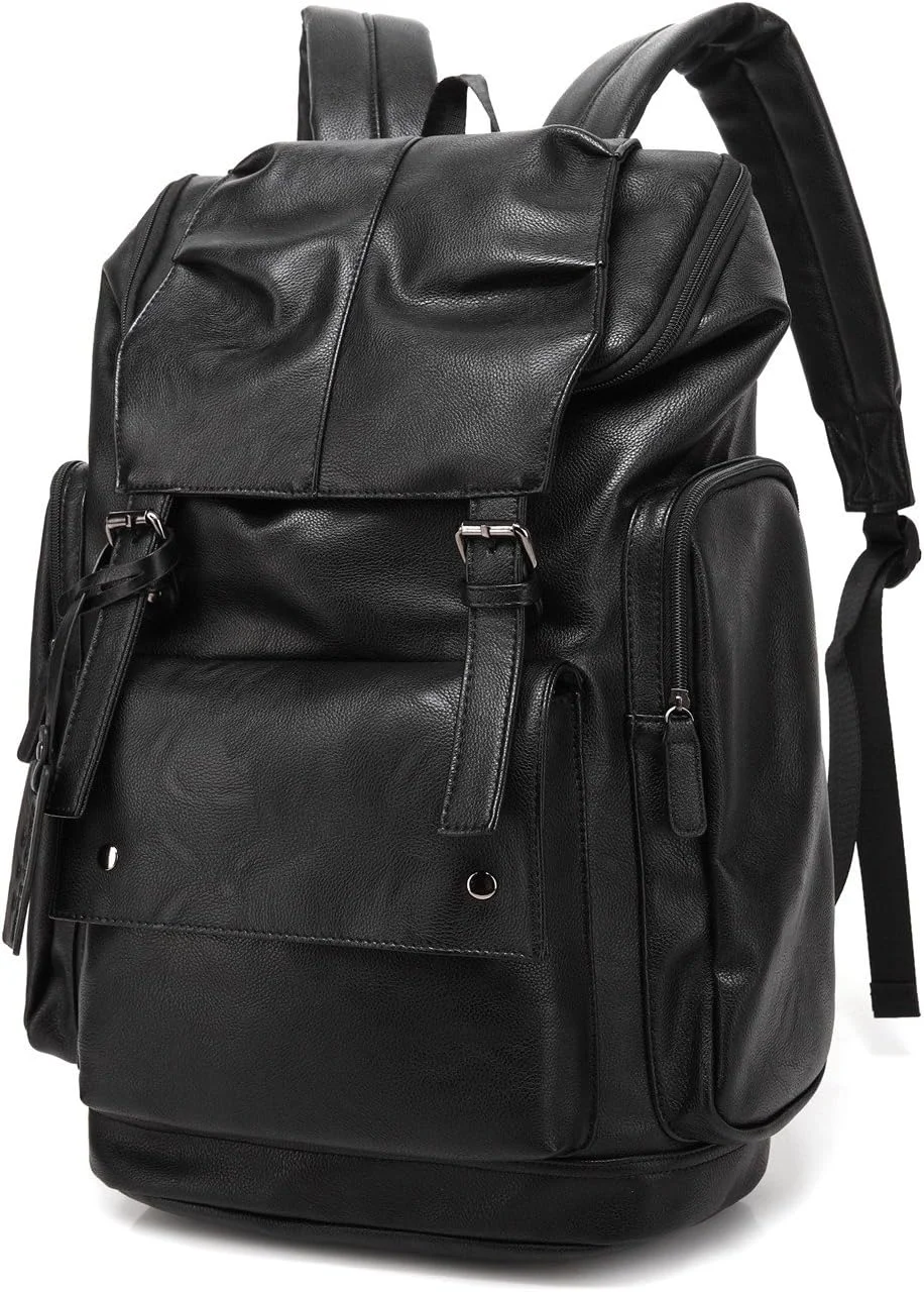 کوله پشتی چرمی PU مدل BAOSHA BP-16 مناسب لپ تاپ 15.6 اینچی، کوله پشتی مسافرتی، کوله پشتی پیاده روی، کوله پشتی روزانه مشکی، مشکی، بزرگ