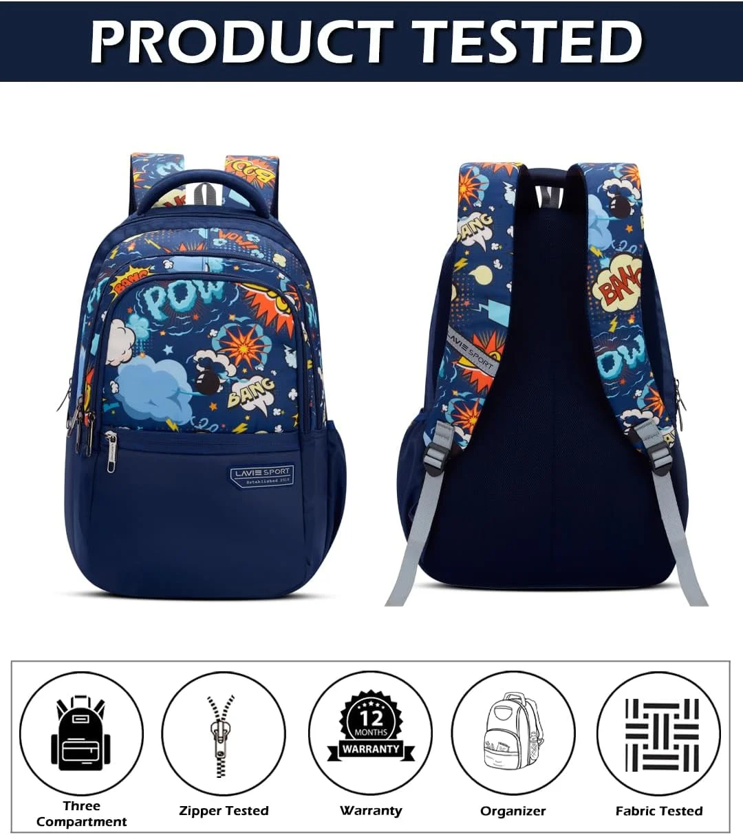 کوله پشتی لاوی اسپرت مدل Boom با ظرفیت 30 لیتر، سرمه ای | دارای محفظه نگهدارنده بطری | هدیه برای آقایان، بانوان، پسران و دختران | دارای جای لپ تاپ مناسب مدرسه و دانشگاه، سرمه ای، M، کوله پشتی روزمره Boom