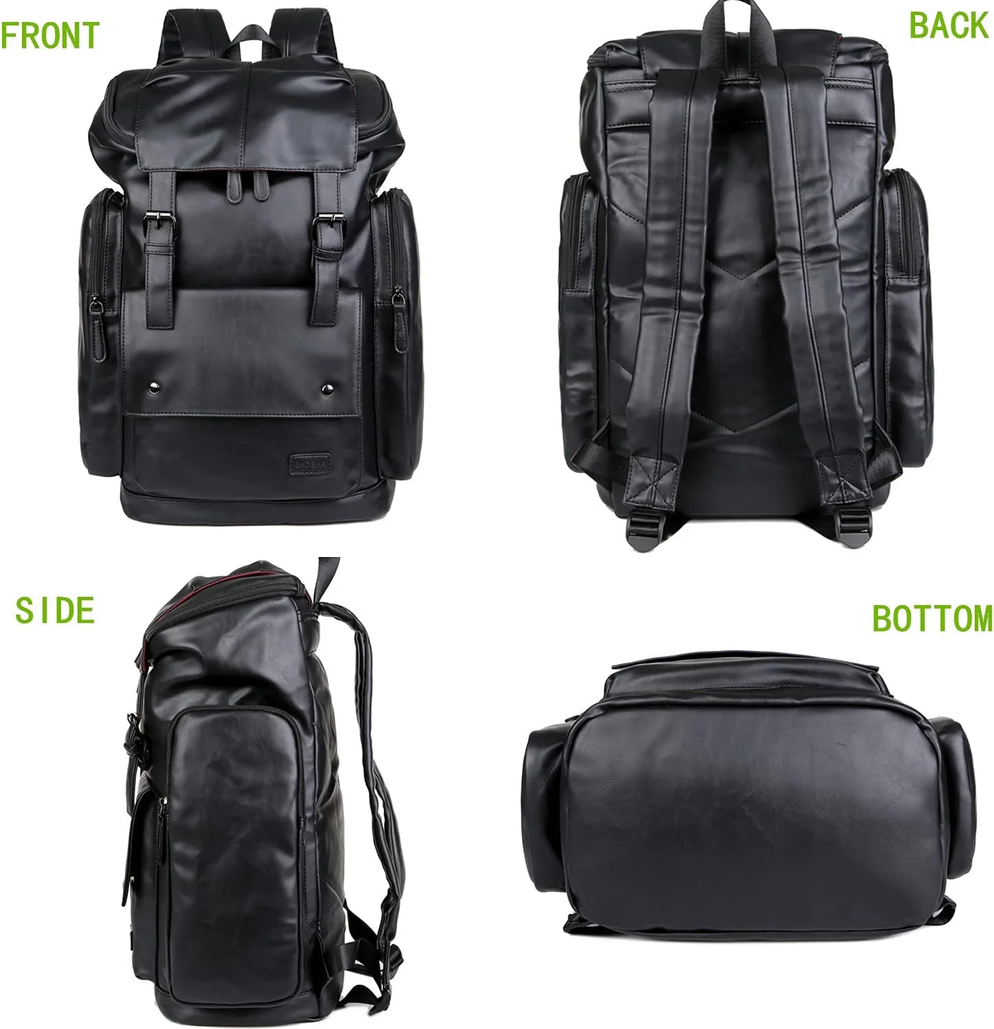 کوله پشتی چرمی PU مدل BAOSHA BP-16 مناسب لپ تاپ 15.6 اینچی، کوله پشتی مسافرتی، کوله پشتی پیاده روی، کوله پشتی روزانه مشکی، مشکی، بزرگ