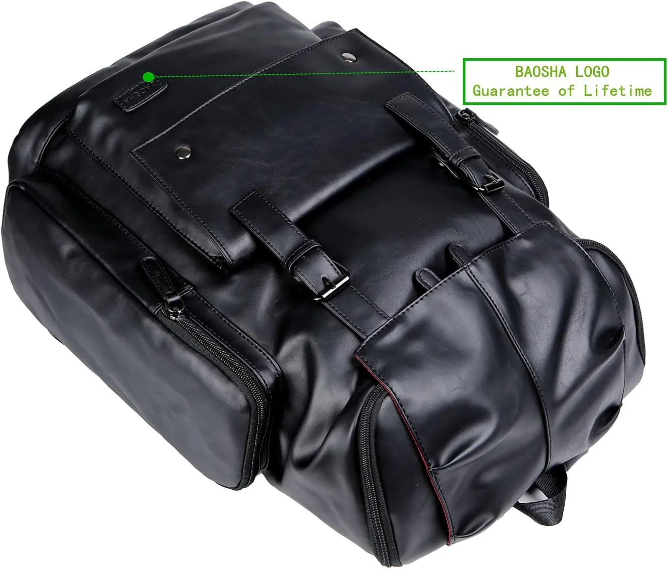 کوله پشتی چرمی PU مدل BAOSHA BP-16 مناسب لپ تاپ 15.6 اینچی، کوله پشتی مسافرتی، کوله پشتی پیاده روی، کوله پشتی روزانه مشکی، مشکی، بزرگ